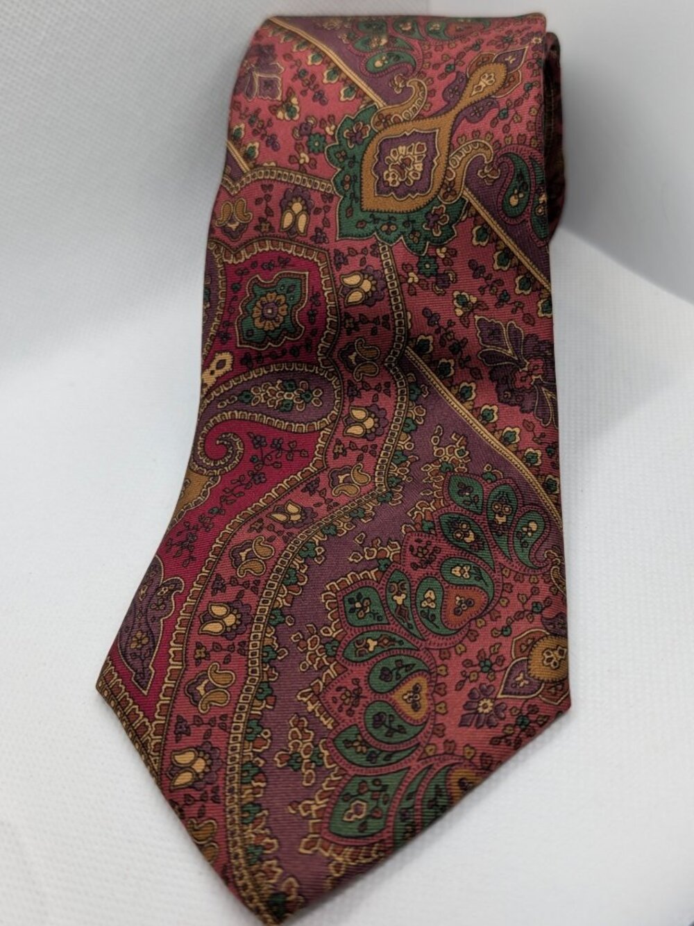 Hill & Archer Men's Neck Tie Italian Silk Satin Maroon Brown Paisley Made USA